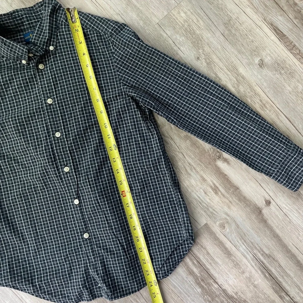 Ralph Lauren Boys Navy‎ Blue White Grid Check Button Down Shirt Size M 10-12